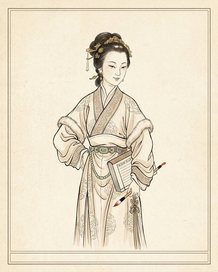Wang Xifeng（綽号 Common Bird）の水墨の冊葉肖像。