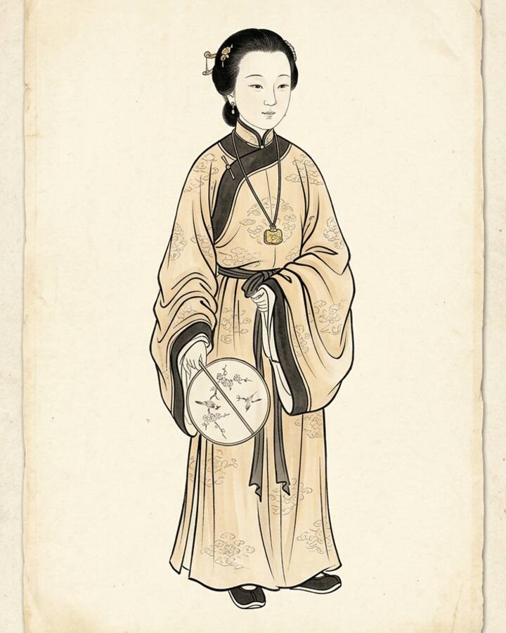 Xue Baochai（綽号 Lady of Aralia）の水墨の冊葉肖像。