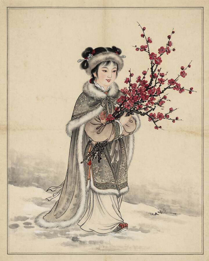 Xue Baoqin（綽号 Adopted Daughter of Lady Wang）の水墨の冊葉肖像。