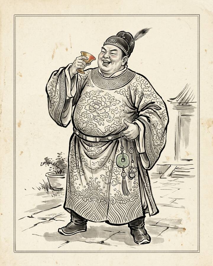 Xue Pan（綽号 the Obstinate Tyrant, his byname）の水墨の冊葉肖像。