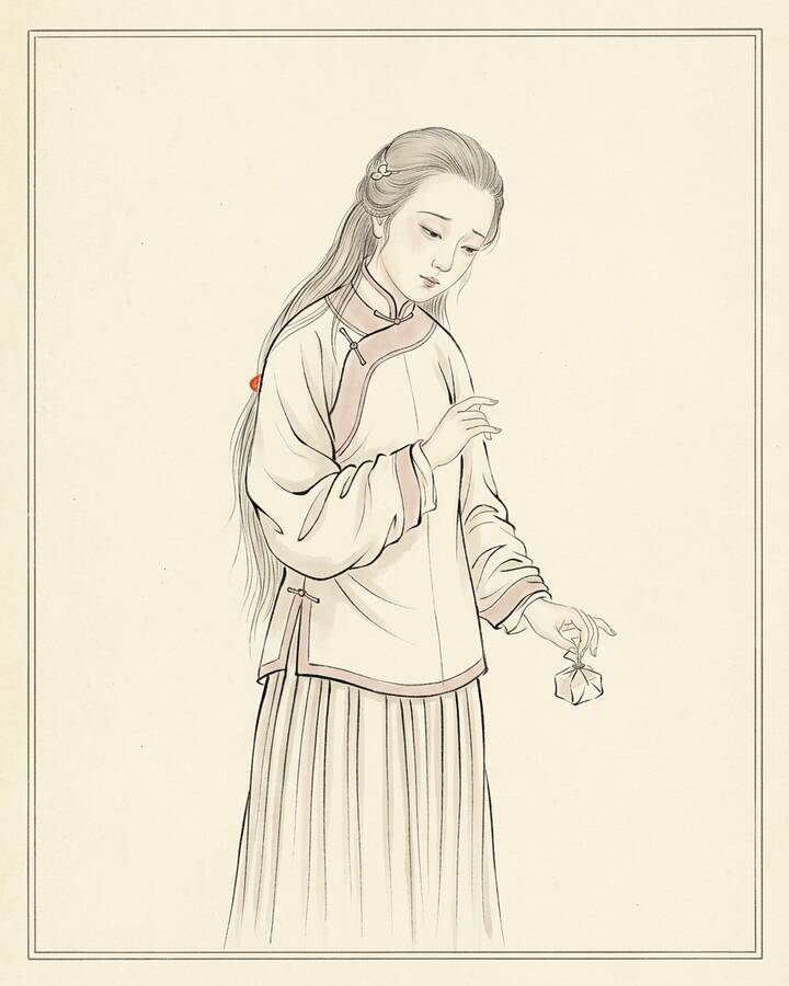 You Erjie（綽号 Jia Lian's Secret Second Wife）の水墨の冊葉肖像。