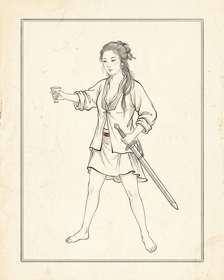 You Sanjie（綽号 The Ungovernable Younger Sister）の水墨の冊葉肖像。