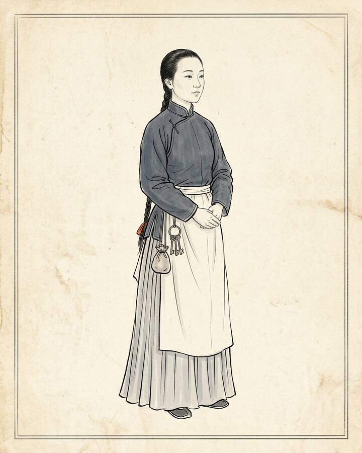 Yuanyang（綽号 Head Maid of the Dowager）の水墨の冊葉肖像。