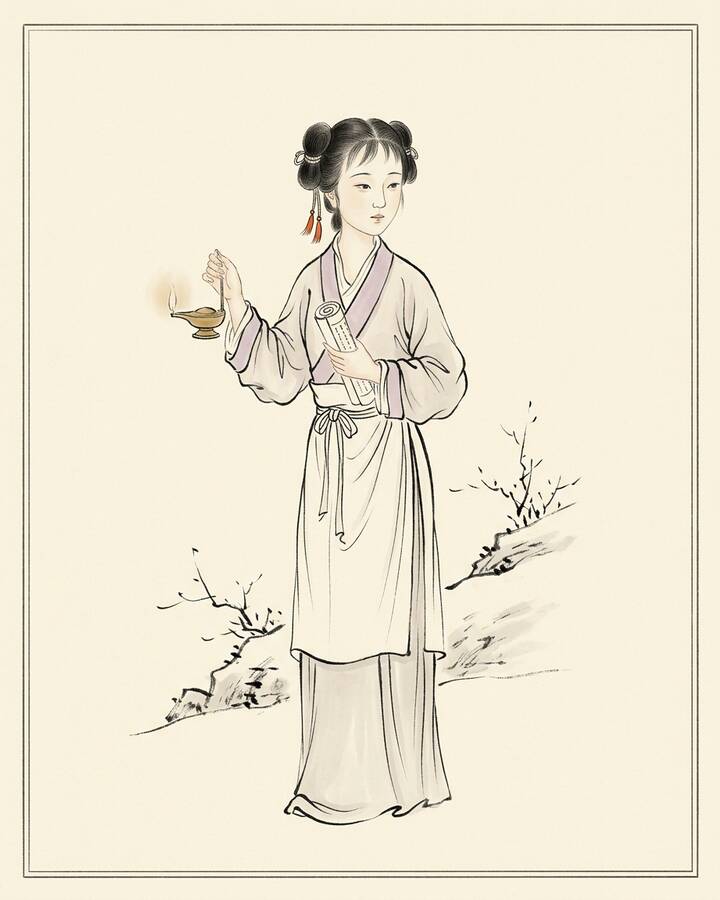 Zijuan（綽号 Daiyu's Confidante）の水墨の冊葉肖像。
