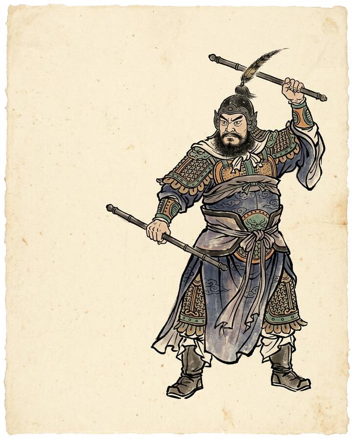 Ink leaf portrait of Huyan Zhuo, Double Whips.