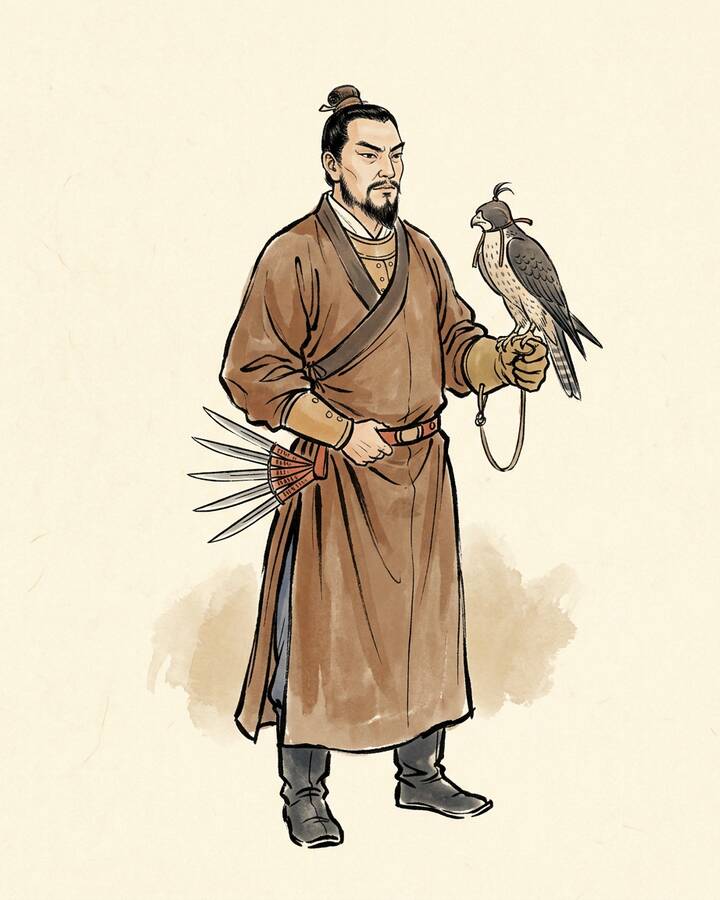 Ink leaf portrait of Li Ying, Soaring Falcon.