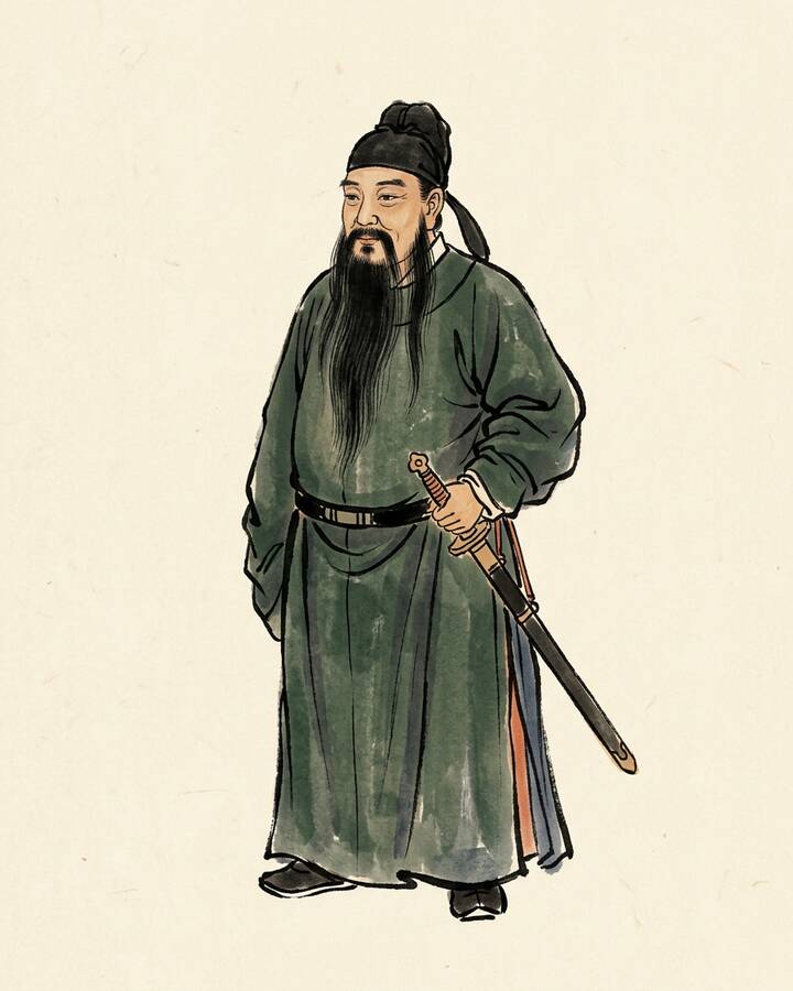 Ink leaf portrait of Zhu Tong, Beautiful-Bearded Lord.