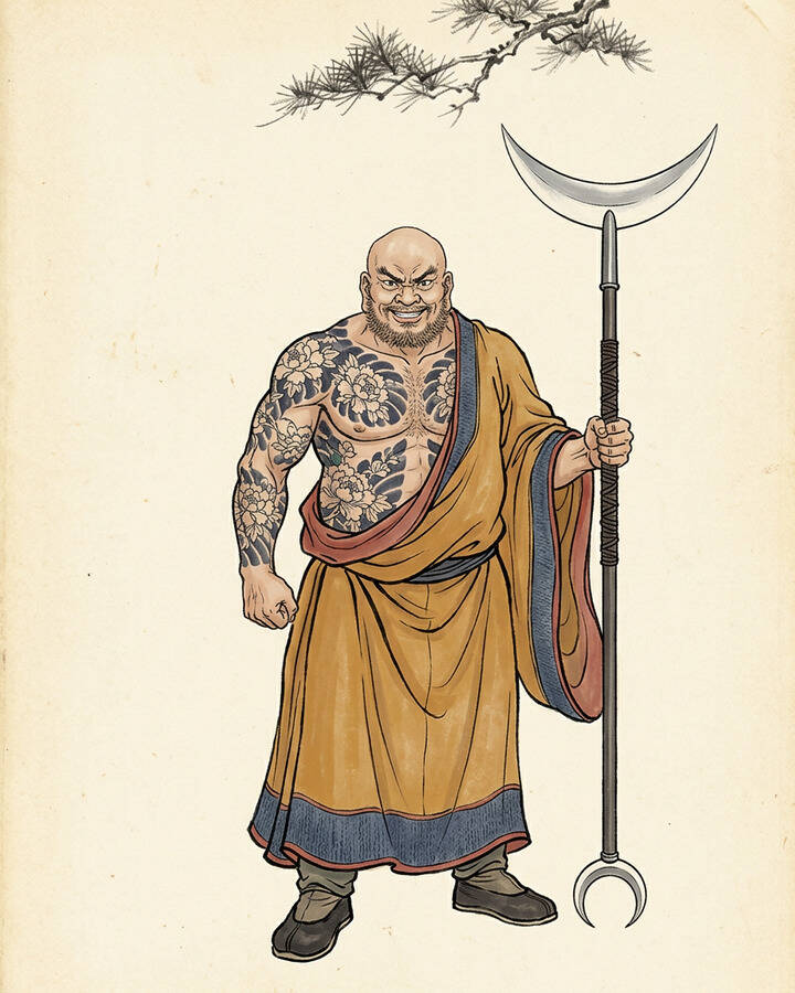 Ink leaf portrait of Lu Zhishen, Flowery Monk.