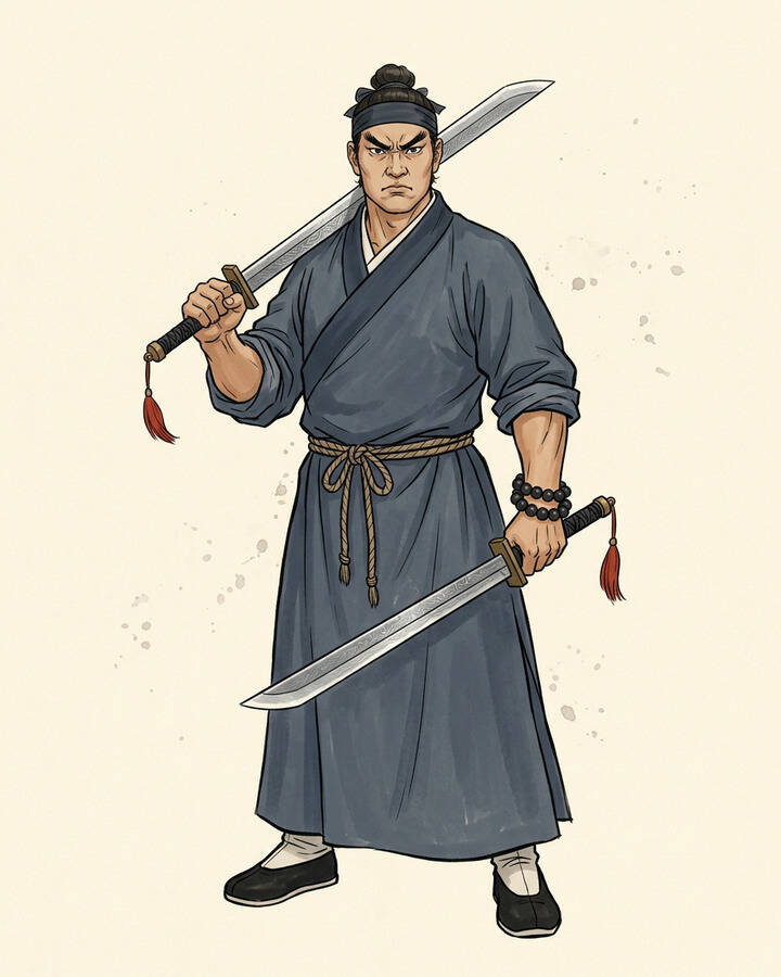 Ink leaf portrait of Wu Song, The Pilgrim.