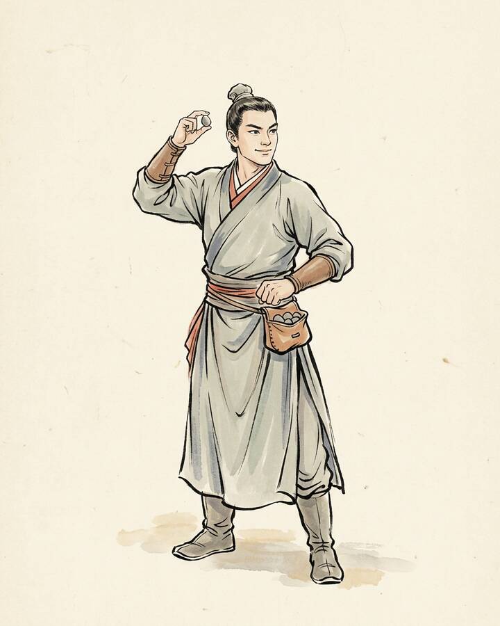 Ink leaf portrait of Zhang Qing, Featherless Arrow.