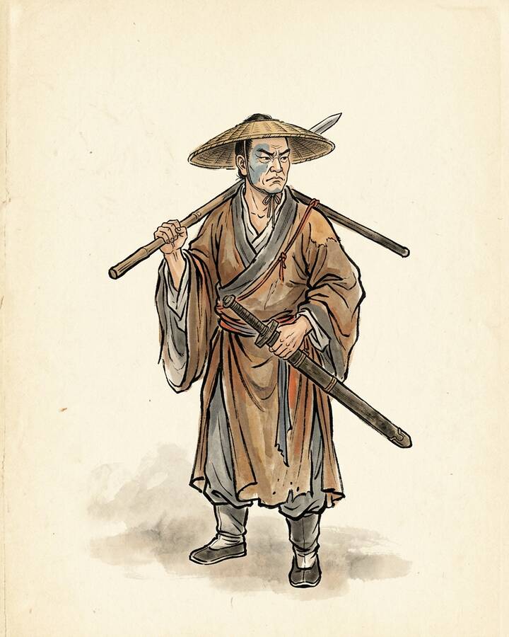 Ink leaf portrait of Yang Zhi, Blue-Faced Beast.