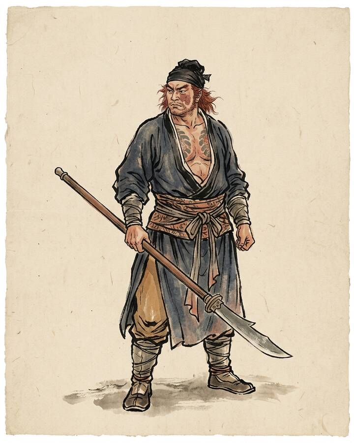 Ink leaf portrait of Liu Tang, Red-Haired Devil.