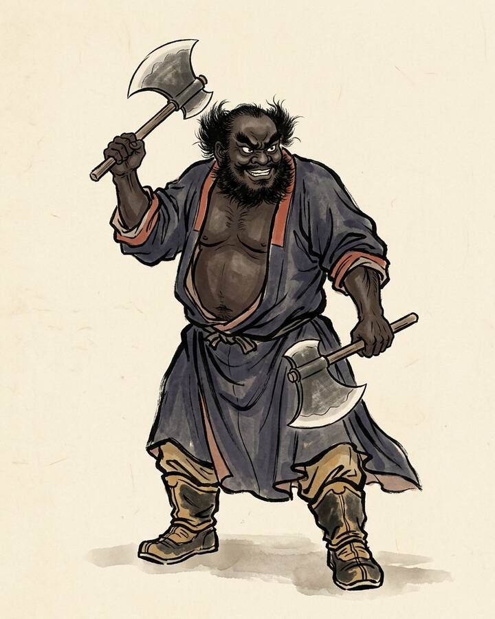 Ink leaf portrait of Li Kui, Black Whirlwind.