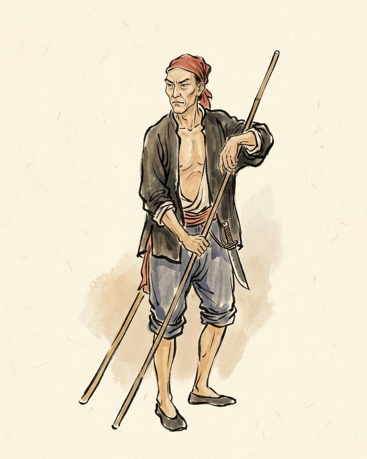 Ink leaf portrait of Zhang Heng, Boat Fire.