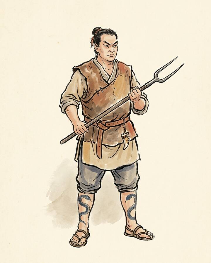 Ink leaf portrait of Xie Bao, Double-Tailed Scorpion.