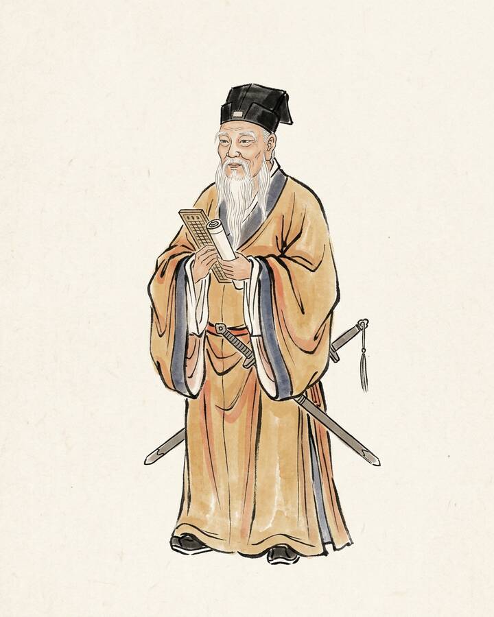 Ink leaf portrait of Zhu Wu, Divine Strategist.