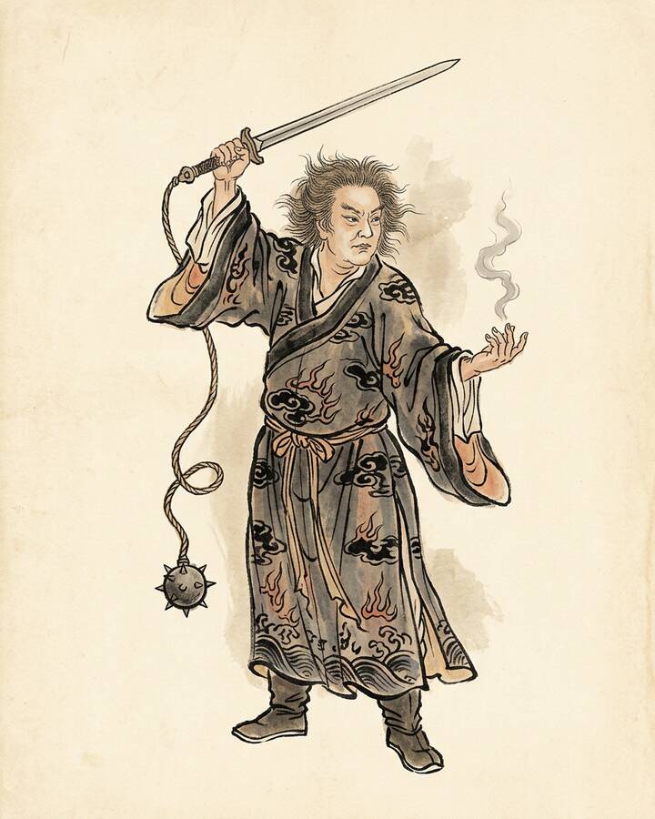 Ink leaf portrait of Fan Rui, World-Confusing Demon King.